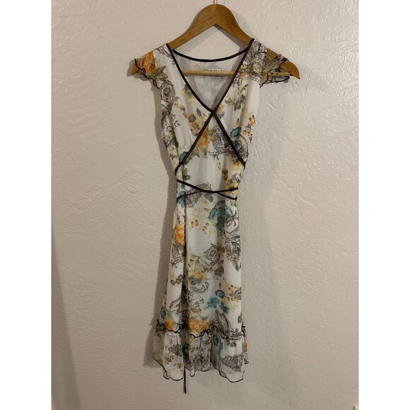 Jiesi Floral y2K Cap Sleeved Silky V Neck Spring Strappy Mini Dress - Picture 1 of 8